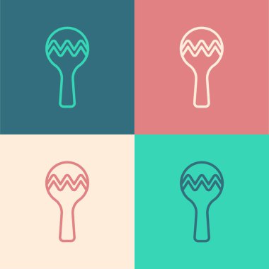 Pop sanat çizgisi Maracas simgesi renk arkaplanında izole edildi. Meksika müzik enstrümanı. Vektör