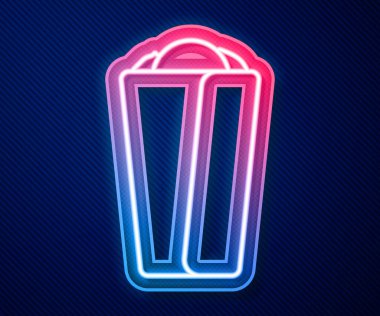 Parlayan neon hattı Burrito simgesi mavi arkaplanda izole edildi. Geleneksel Meksika fast food 'u. Vektör