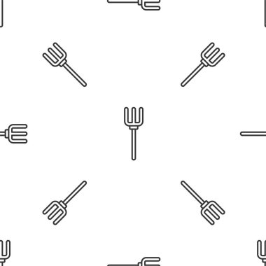 Gri çizgili bahçe yabası ikonu beyaz arka planda izole edilmiş pürüzsüz desen. Bahçe çatalı işareti. Bahçecilik, tarım, çiftçilik aleti. Vektör