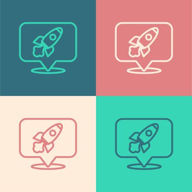 Pop Art Line Roket gemisi simgesi renk arkaplanında izole edildi. Uzay yolculuğu. Vektör