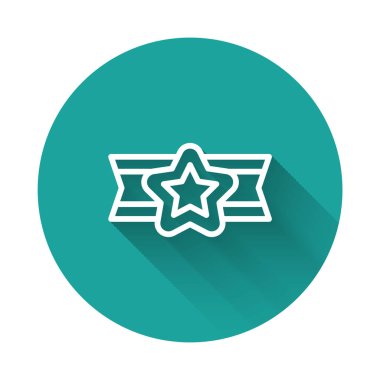 Beyaz çizgi Amerikan askeri ikonu uzun gölge arkaplan izole. Askeri rozetler. Ordu bantları. Yeşil daire düğmesi. Vektör