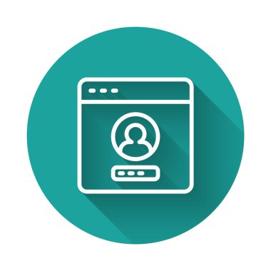 Beyaz çizgi Uzun gölge arkaplan izole hesap ekran simgesi oluştur. Yeşil daire düğmesi. Vektör