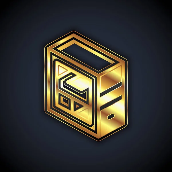 Icono Del Ordenador Dorado Aislado Sobre Fondo Negro Signo Componente — Vector de stock