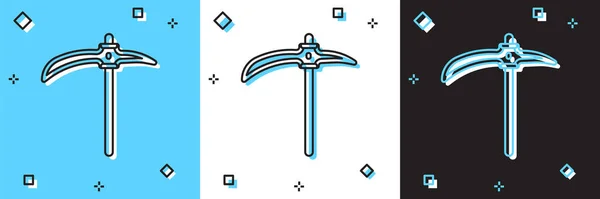 Set Icono Pickaxe Aislado Sobre Fondo Azul Blanco Negro Vector — Archivo Imágenes Vectoriales