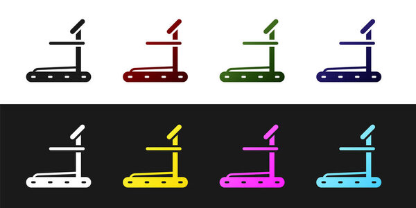 Set Treadmill machine icon isolated on black and white background.  Vector