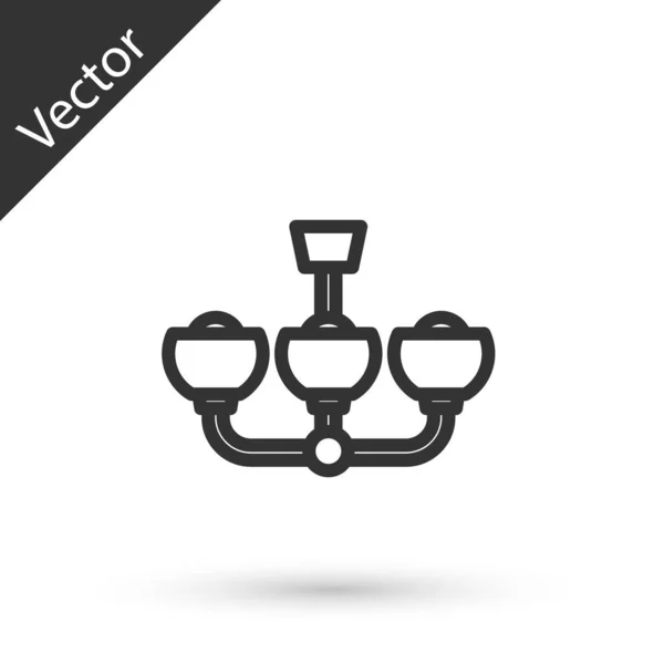 Szürke Vonal Chandelier Ikon Elszigetelt Fehér Háttérrel Vektor — Stock Vector