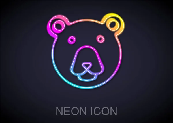 Linea Neon Incandescente Icona Testa Orso Isolata Sfondo Nero Vettore — Vettoriale Stock