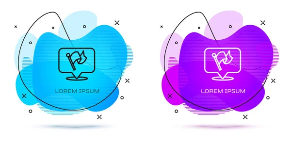 白底上孤立的线条旗子图标 胜者为王 胜者为己 带液体形状的抽象横幅 — 图库矢量图片