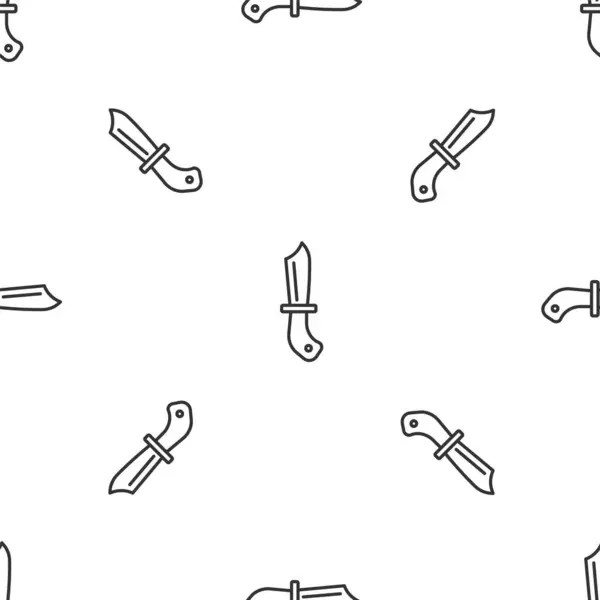 Серые Линии Военный Нож Иконка Изолированный Бесшовный Узор Белом Фоне — стоковый вектор