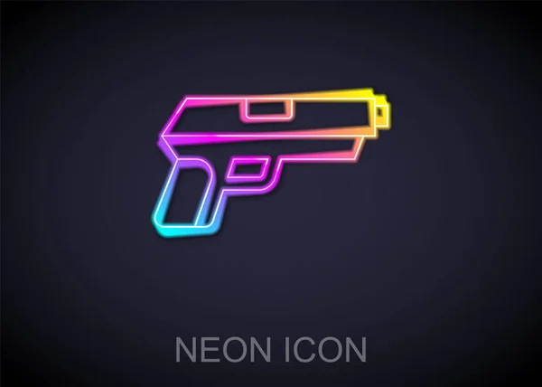 Gloeiende Neon Lijn Pistol Pistool Pictogram Geïsoleerd Zwarte Achtergrond Politie — Stockvector