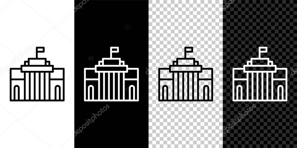 Set line Prado museum icon isolated on black and white background. Madrid, Spain.  Vector.