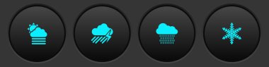 Sis ve bulutu güneşe, Bulut yağmuru yıldırımına ve Kar Tanesi ikonuna ayarla. Vektör.