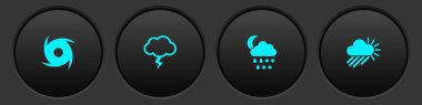 Kasırga, Fırtına, Bulut 'u kar, yağmur, ay, bulut ve güneş ikonu ile ayarla. Vektör.