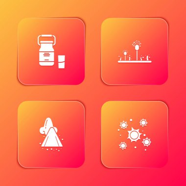 Süt, küf, akışkan burun ve bakteri simgesi için konteynır ayarla. Vektör.