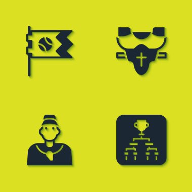 Beyzbol toplu bayrak, şampiyonluk turnuvasındaki ayraç, beyzbol koçu ve oyuncu göğüs koruyucusu ikonu. Vektör