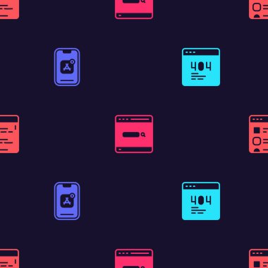 Sayfayı 404 hata, Mobil Uygulamalar, Arama motoru ve pürüzsüz desen üzerine tarayıcı dosyaları ile ayarla. Vektör