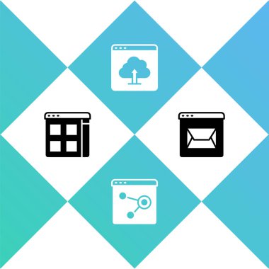 Tarayıcı dosyaları, pencere, Bulut yüklemesi ve web sitesi ve posta simgesini ayarla. Vektör
