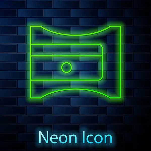 Glowing Neon Line Pencil Sharpener Icon Isolated Brick Wall Background — 스톡 벡터