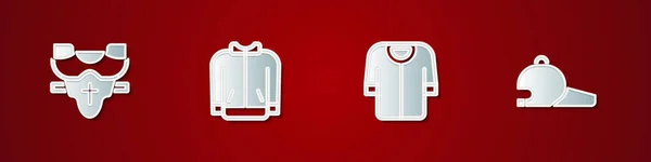 Set Jugador Protector Pecho Camiseta Béisbol Icono Tapa Vector — Vector de stock