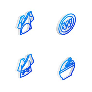 Isometric Line Güney Kore para, Kimono ve Ramen ikonu kazandı. Vektör