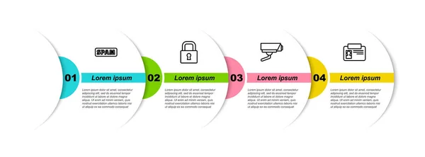 Définir Ligne Spam Lock Caméra Sécurité Badge Identification Modèle Infographie — Image vectorielle