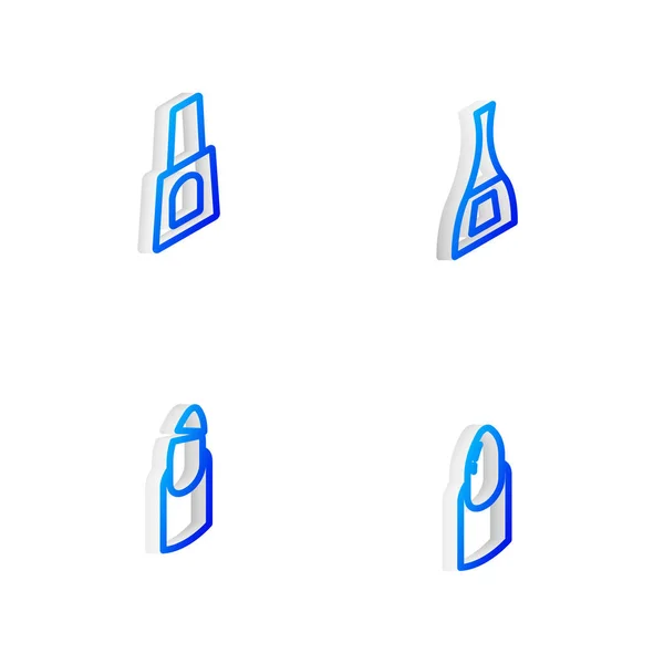 Set Isometrische Linie Flasche Nagellack Gebrochen Und Nagel Maniküre Symbol — Stockvektor