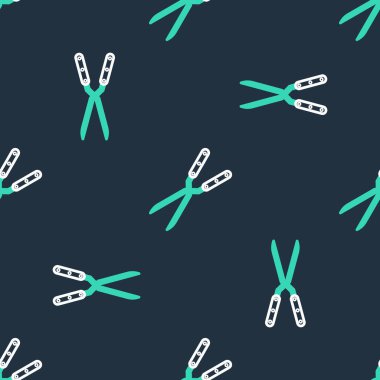 Siyah arkaplandaki izole edilmiş ikonu budamak için el yapımı makas. Ahşap saplı budama makası. Vektör