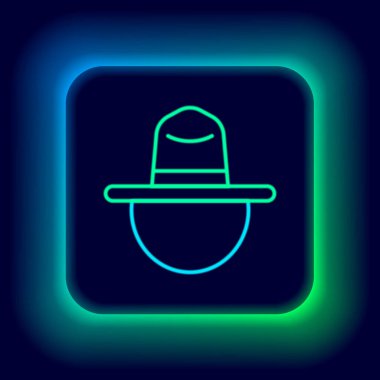 Parlayan neon hattı Kanadalı korucu şapkası üniforması ikonu siyah arka planda izole edildi. Renkli taslak konsepti. Vektör