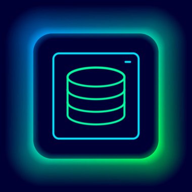 Parlayan neon hattı Sunucu, Data, Web sunucu simgesi siyah arkaplanda izole edildi. Renkli taslak konsepti. Vektör