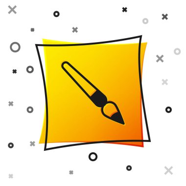 Beyaz arkaplanda siyah boya fırçası simgesi izole edildi. Sarı kare düğme. Vektör.