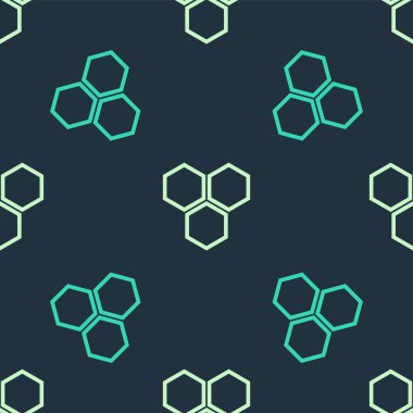 Yeşil ve bej bal peteği simgesi mavi arkaplanda izole edilmiş kusursuz desen. Bal hücrelerinin sembolü. Tatlı doğal yemek. Vektör