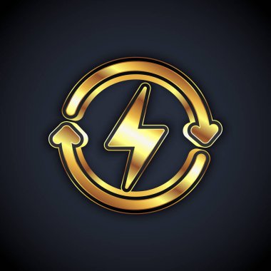 Altın doldurma simgesi siyah arkaplanda izole edildi. Elektrik enerjisi işareti. Vektör