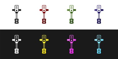 Elektronik el beton karıştırıcı simgesini siyah beyaz arkaplanda izole et. El yapımı elektrikli çimento karıştırıcısı. Vektör