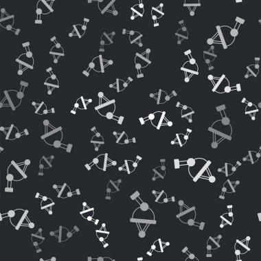 Gri uydu çanak ikonu siyah arkaplanda kusursuz desen izole etti. Radyo anten, astronomi ve uzay araştırması. Vektör