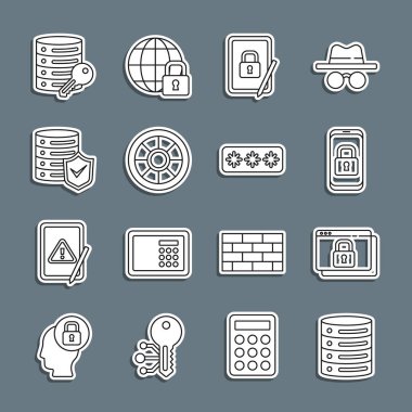 Satır Sunucusu, Data, Web Sunucusu, HTTPS, SSL, mobil asma kilit, Tablet, Güvenli, kalkan, güvenlik anahtarı ve Parola koruma simgesi ile sitenizi güvene alın. Vektör