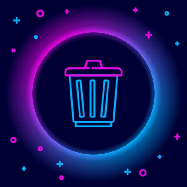 Glowing Neon Line Trash Can Icon Isolated Black Background Garbage — Stock Vector