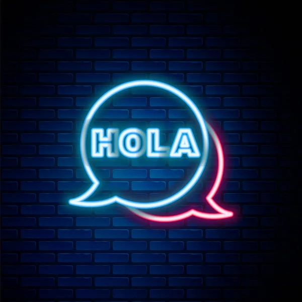 Brillante Línea Neón Hola Icono Aislado Fondo Pared Ladrillo Concepto — Vector de stock