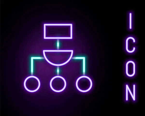 Zářící Neonová Čára Ikona Algoritmu Izolovaná Černém Pozadí Návrh Symbolů — Stockový vektor