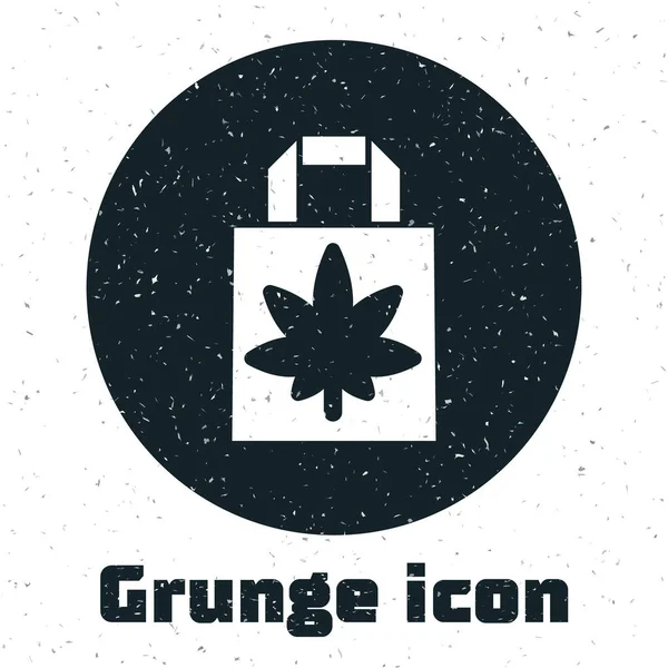 Grunge Shopping Bolsa Papel Marihuana Medicinal Icono Hoja Cannabis Aislado — Vector de stock