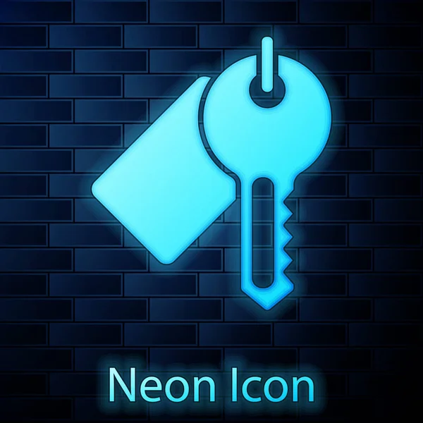 Glödande Neon Markerad Nyckel Ikon Isolerad Tegel Vägg Bakgrund Vektor — Stock vektor