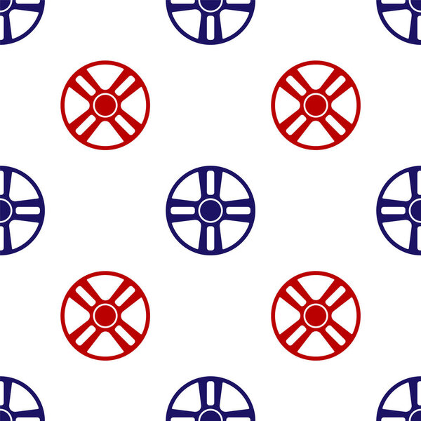 Blue and red Alloy wheel for a car icon isolated seamless pattern on white background.  Vector.