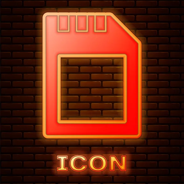 Leuchtende Neon Karte Symbol Isoliert Auf Backsteinwand Hintergrund Speicherkarte Adapter — Stockvektor