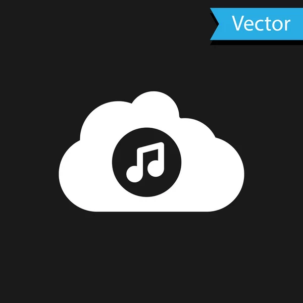 Ícone Serviço Streaming Música Branca Isolado Fundo Preto Computação Nuvem — Vetor de Stock