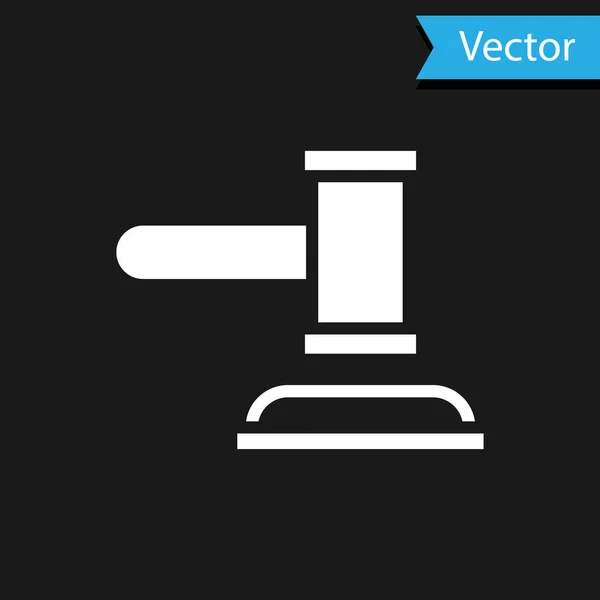 Witte Rechter Hamer Pictogram Geïsoleerd Zwarte Achtergrond Gegroet Voor Berechting — Stockvector