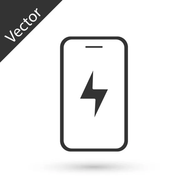 Icône Batterie Charge Smartphone Gris Isolé Sur Fond Blanc Téléphone — Image vectorielle