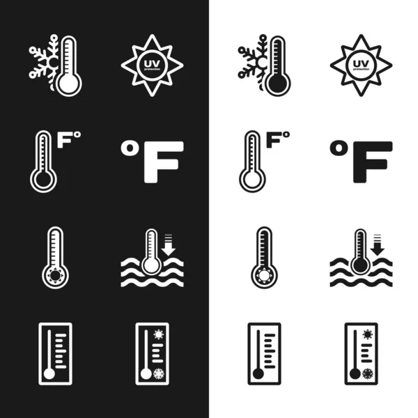 Set Fahrenheit Termómetro Meteorología Termómetro Con Copo Nieve Protección Agua — Archivo Imágenes Vectoriales