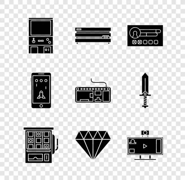 Définir Machine Jeu Arcade Rétro Console Vidéo Créer Écran Compte — Image vectorielle