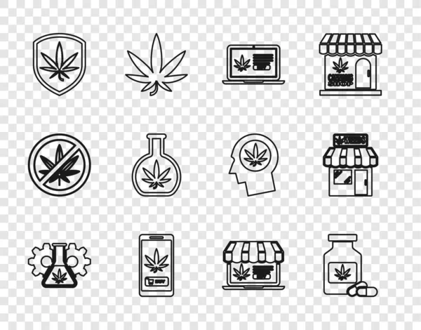 设置线试管与大麻 网上购买 和大麻商店图标 — 图库矢量图片