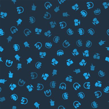 Kulaklıkları, CD veya DVD 'yi, FTP klasörünü konuşma baloncuğu ve bir şişe şarabı dikişsiz şablona göre ayarla. Vektör.