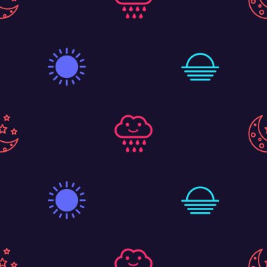 Gün batımı, yağmurlu Bulut ve ay ve yıldızların kusursuz desenleri. Vektör.